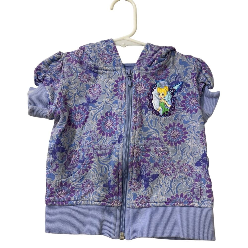 Disney Tinkerbell Girls Size 3T Purple Short Sleeve Full Zip Hooded Jacket Y2K